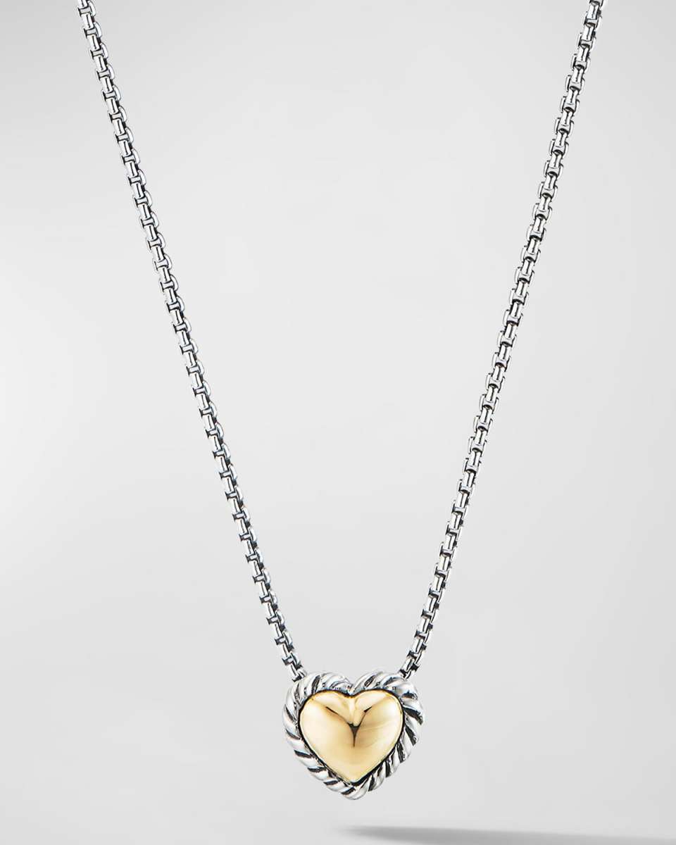 Cable Collectibles Heart Pendant Necklace in Silver with 18K Gold, 8.5mm, 17-18"L